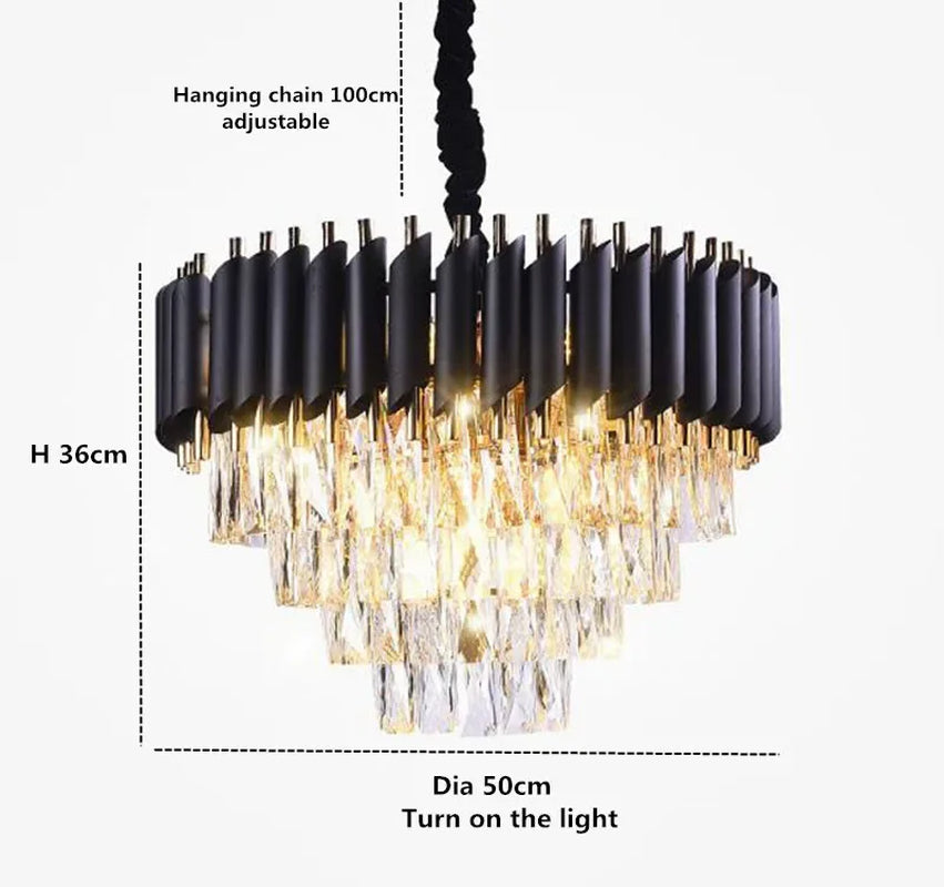 Modern Gold/Black Luxury Crystal Chandeliers LED Pendant /Ceiling Light Fixture for Living Room Hotel Hall Decor Hanging Lamp