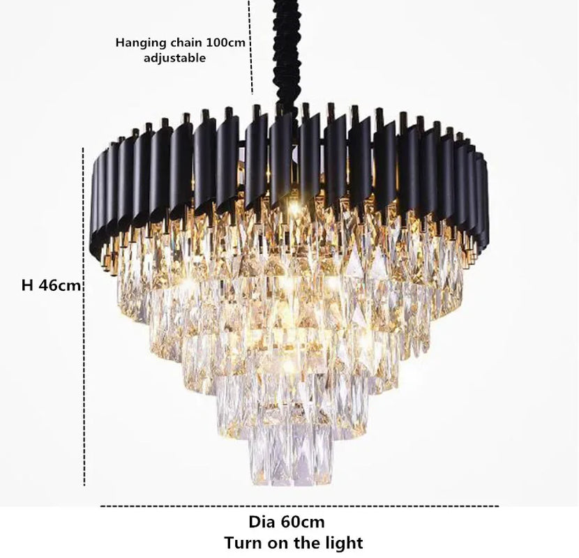 Modern Gold/Black Luxury Crystal Chandeliers LED Pendant /Ceiling Light Fixture for Living Room Hotel Hall Decor Hanging Lamp