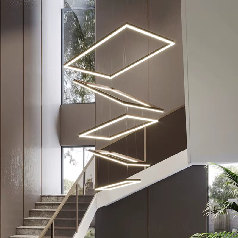 Duplex Floor Chandelier Staircase Villa Modern Simple Nordic Engineering Leap Floor Rotating Living Room Hall Ceiling Lamp