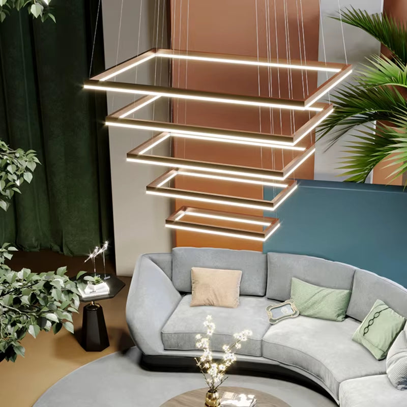 Duplex Floor Chandelier Staircase Villa Modern Simple Nordic Engineering Leap Floor Rotating Living Room Hall Ceiling Lamp