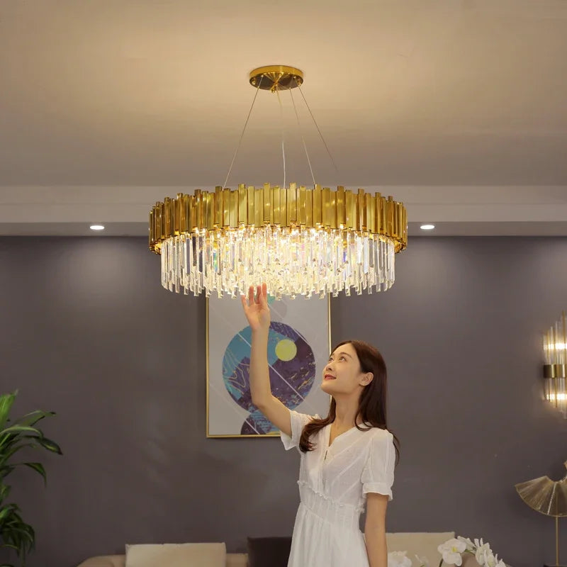 Modern Gold/Black Luxury Crystal Chandeliers LED Pendant /Ceiling Light Fixture for Living Room Hotel Hall Decor Hanging Lamp