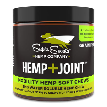 Super Snouts Hemp & Joint Chew for Dogs & Cats 30 Chews (Up to 60 servings) – Made in USA Hip & Joint Supplement with Green Lipped Mussels Hemp Helps Calms Joint Inflammation & Relief Joint Pain