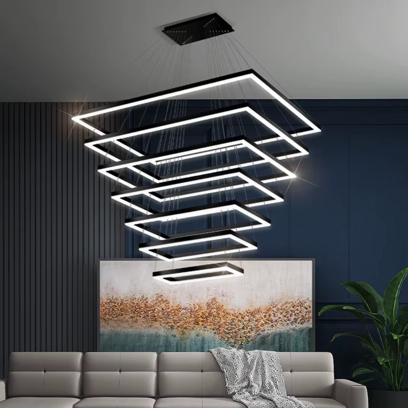 Duplex Floor Chandelier Staircase Villa Modern Simple Nordic Engineering Leap Floor Rotating Living Room Hall Ceiling Lamp