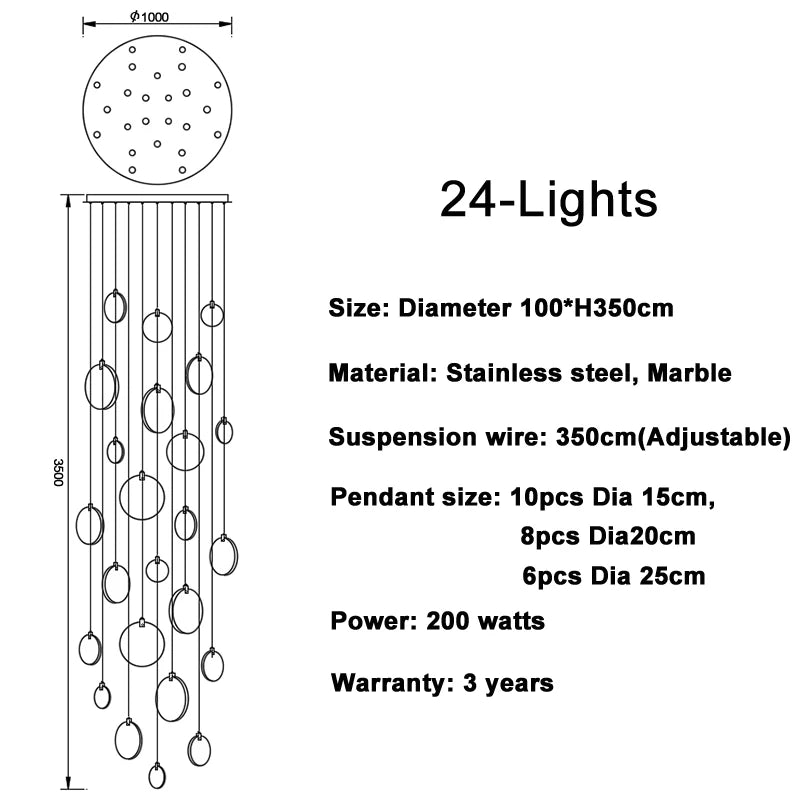 Modern Long Pendant Lights Luxury Staircase Marble Crystal Hanging Lamp Living Room Decoration Stone Led Villa Lighting Fixture