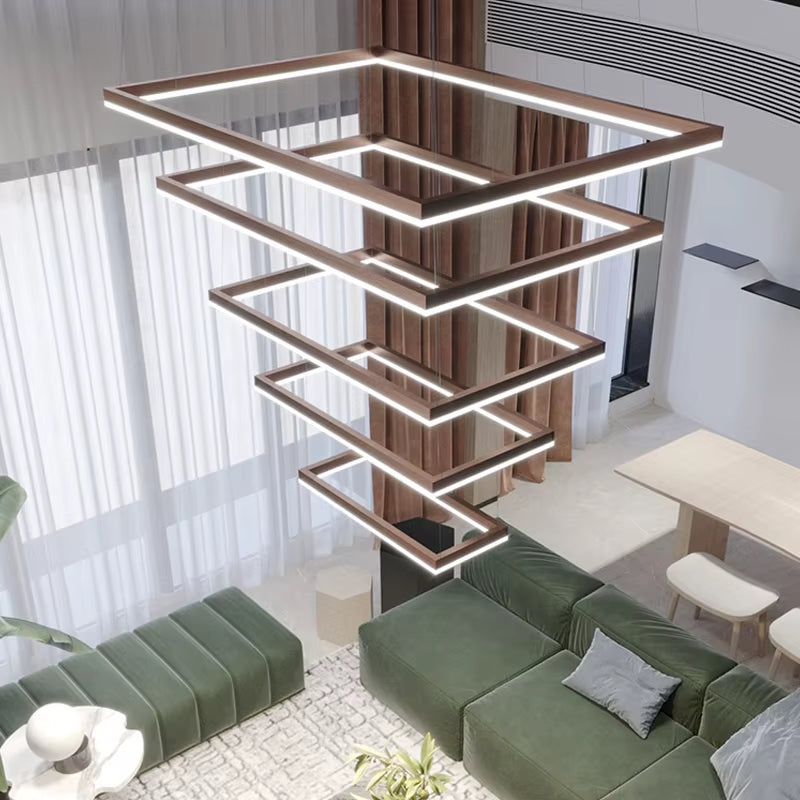 Duplex Floor Chandelier Staircase Villa Modern Simple Nordic Engineering Leap Floor Rotating Living Room Hall Ceiling Lamp