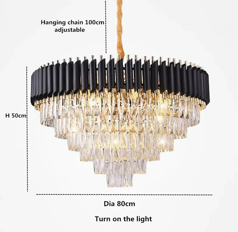 Modern Gold/Black Luxury Crystal Chandeliers LED Pendant /Ceiling Light Fixture for Living Room Hotel Hall Decor Hanging Lamp