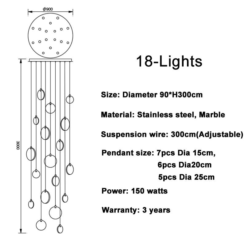 Modern Long Pendant Lights Luxury Staircase Marble Crystal Hanging Lamp Living Room Decoration Stone Led Villa Lighting Fixture