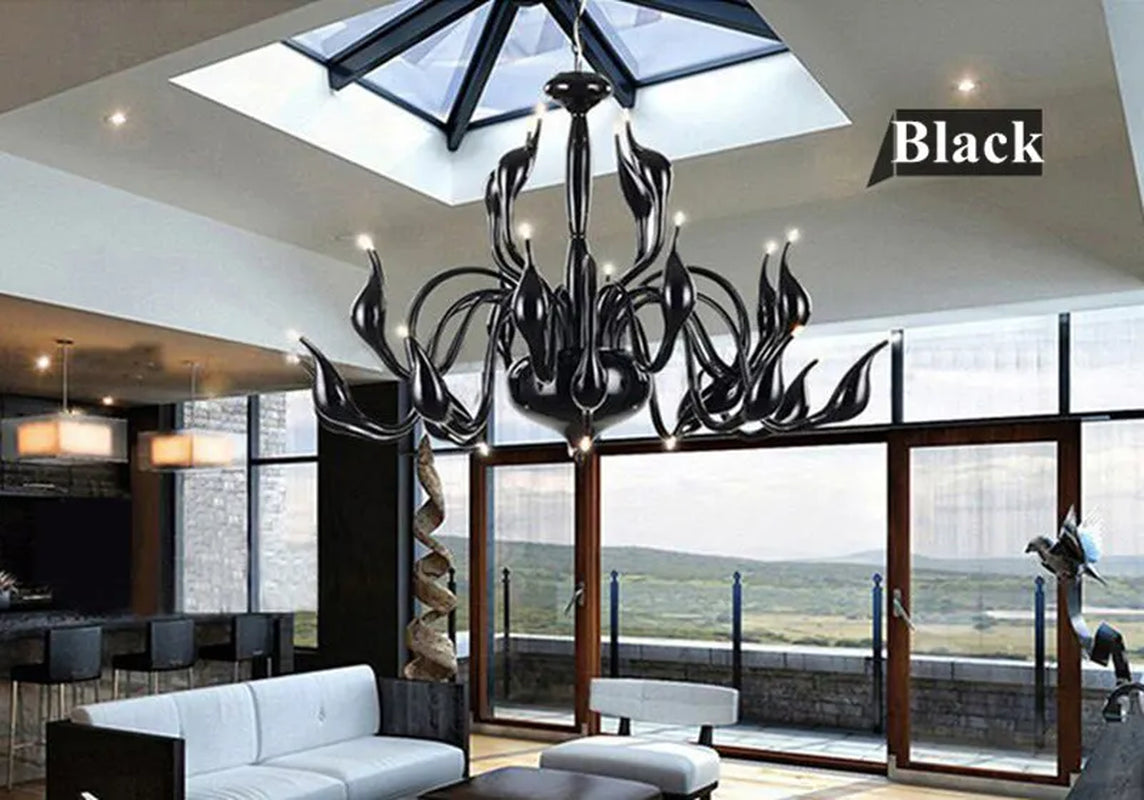 G4 LED Swan Chandelier Lighting for Bedroom Foyer Chandelier Lustre Salon Black White Red Gold Chandelier Lighting