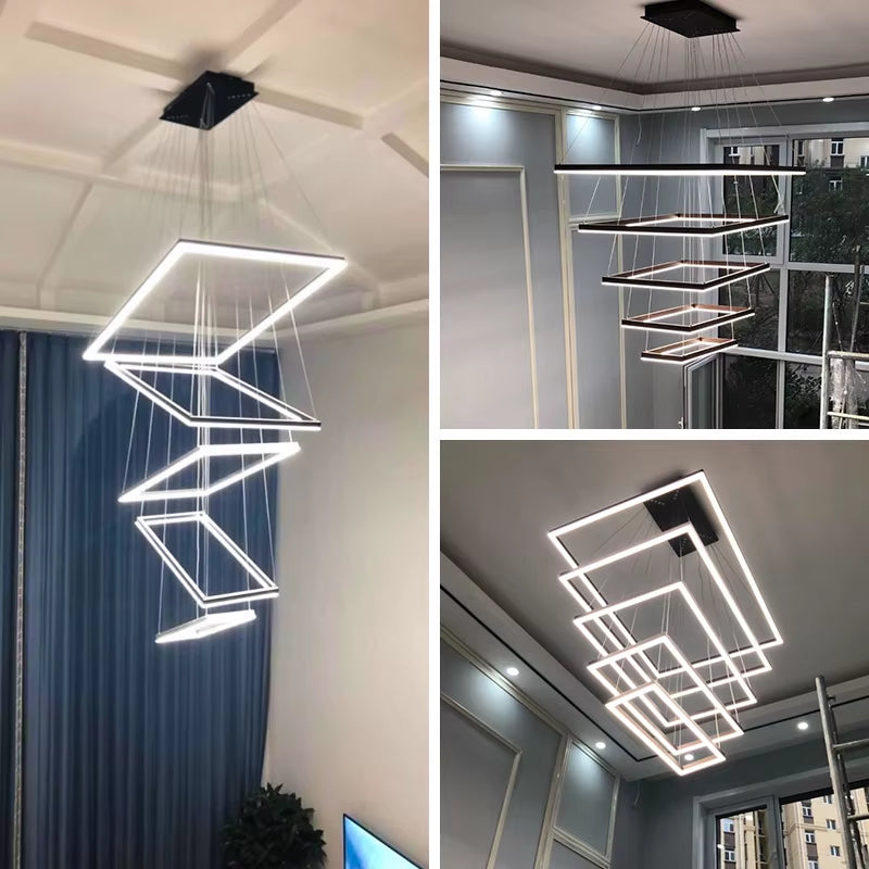 Duplex Floor Chandelier Staircase Villa Modern Simple Nordic Engineering Leap Floor Rotating Living Room Hall Ceiling Lamp