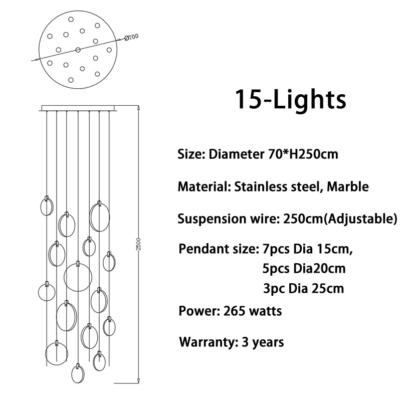 Modern Long Pendant Lights Luxury Staircase Marble Crystal Hanging Lamp Living Room Decoration Stone Led Villa Lighting Fixture