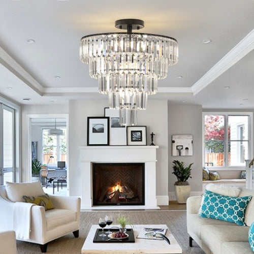 Large Black Crystal Chandelier, Contemporary Style Chandelier, Dining Room, Living Room, Bedroom - Bulb Not Included  Unavailable Platforms- Temu