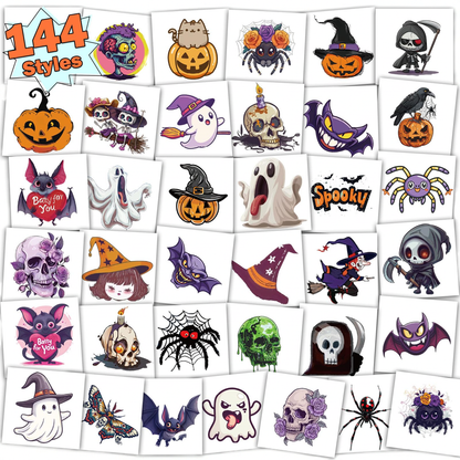 Halloween Tattoos for Kids Halloween Party Favors 144 Styles Halloween Temporary Tattoos for Boys and Girls 2" Non-Toxic Halloween Tattoos Stickers for Halloween Party Bags Gift Stuffers