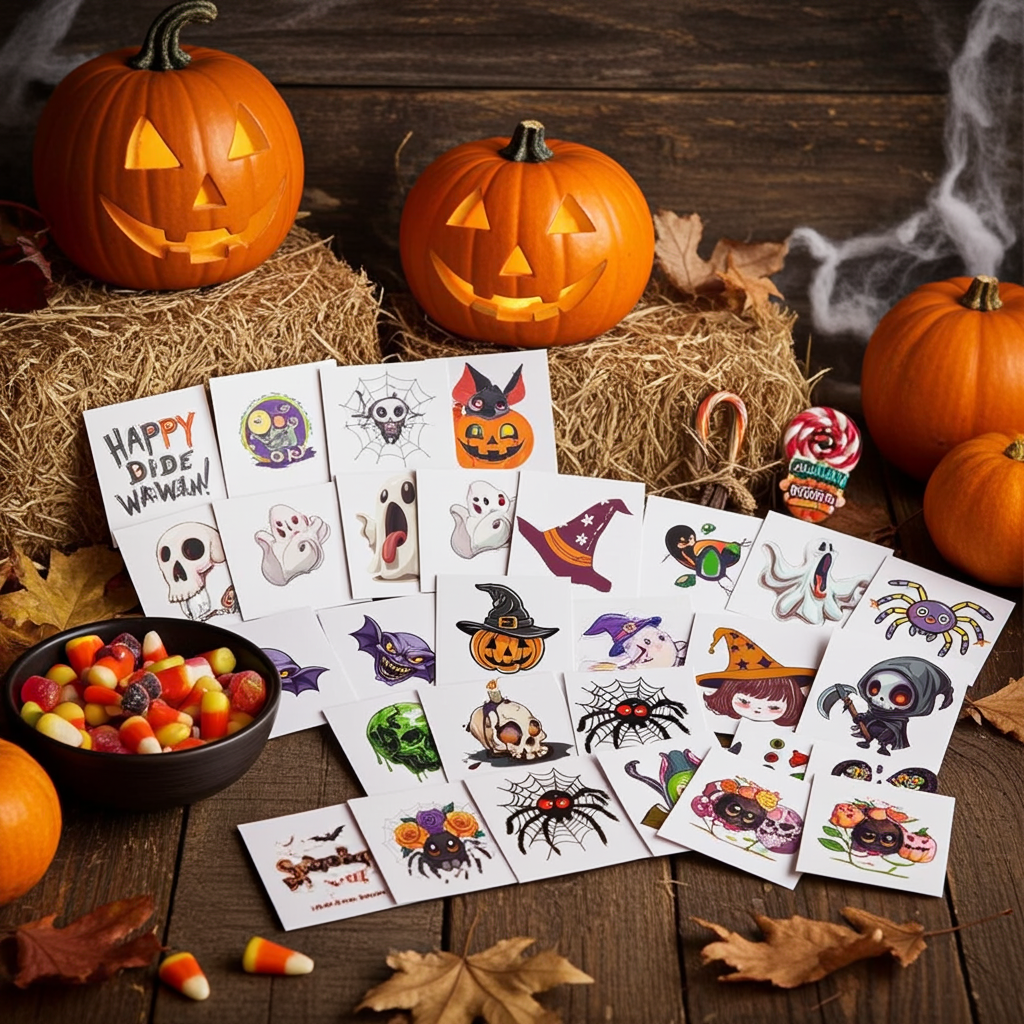 Halloween Tattoos for Kids Halloween Party Favors 144 Styles Halloween Temporary Tattoos for Boys and Girls 2" Non-Toxic Halloween Tattoos Stickers for Halloween Party Bags Gift Stuffers