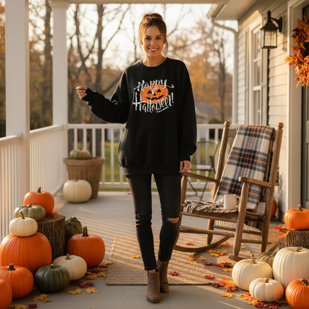 Autumn porch with pumpkins