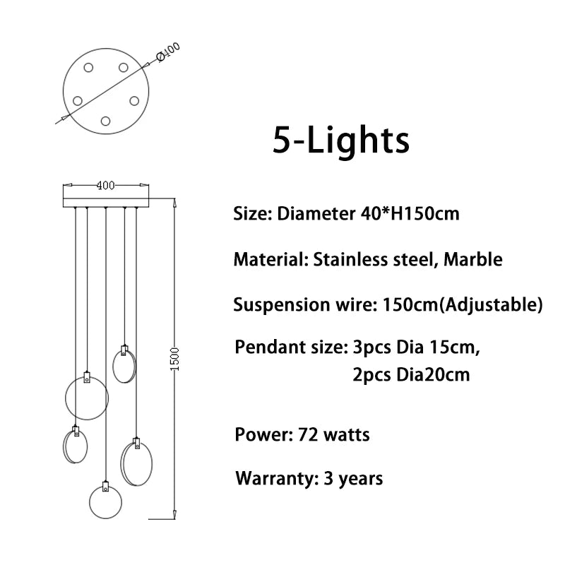Modern Long Pendant Lights Luxury Staircase Marble Crystal Hanging Lamp Living Room Decoration Stone Led Villa Lighting Fixture