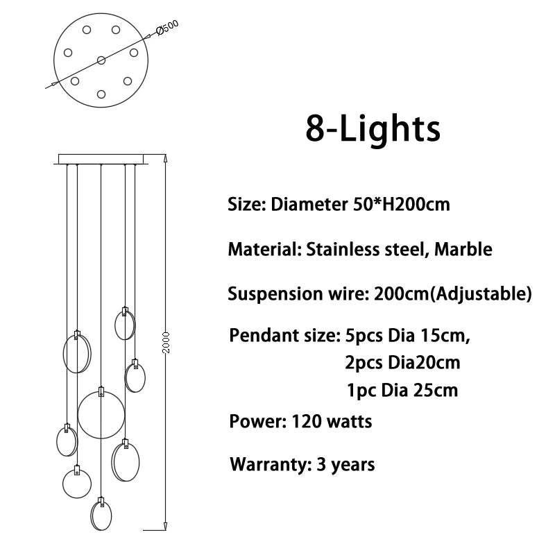 Modern Long Pendant Lights Luxury Staircase Marble Crystal Hanging Lamp Living Room Decoration Stone Led Villa Lighting Fixture