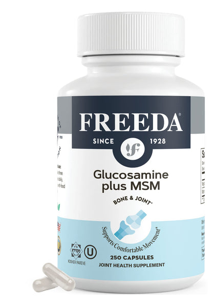 FREEDA Glucosamine MSM - Vegan Glucosamine with MSM Supplement - Bone & Joint Health Supplement - Vegetarian Glucosamine Without Shellfish - Bone & Joint Knee Supplement for Mobility (250 Capsules)