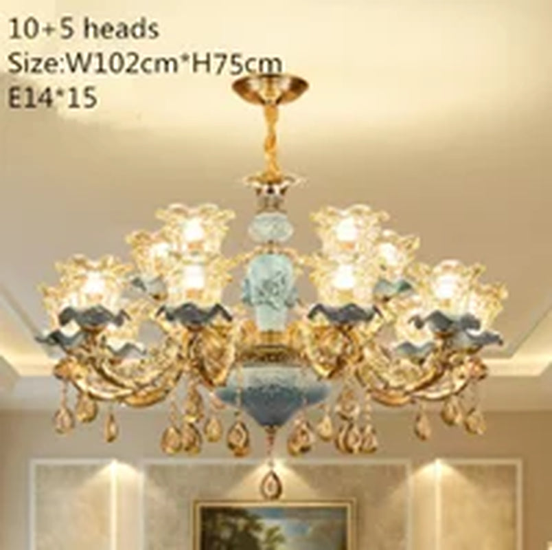 European-Style Luxury Living Room Chandelier Jane European American Blue Ceramic Crystal Chandelier 2019 New Bedroom.