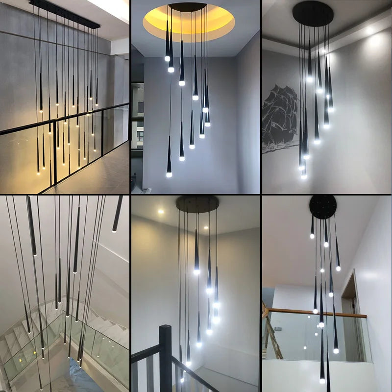 Stair Chandelier Simple Modern Atmosphere Duplex Apartment Building the Bedroom the Nordic Restaurant Loft Rotati Long Droplight
