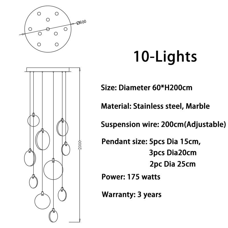 Modern Long Pendant Lights Luxury Staircase Marble Crystal Hanging Lamp Living Room Decoration Stone Led Villa Lighting Fixture