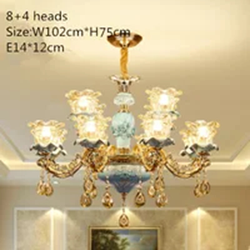 European-Style Luxury Living Room Chandelier Jane European American Blue Ceramic Crystal Chandelier 2019 New Bedroom.